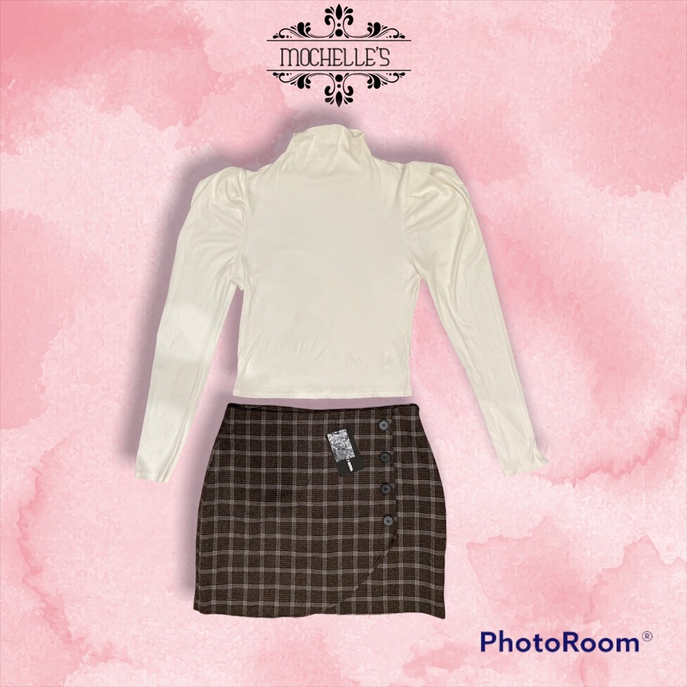 Plaid Skirt and white turtle neck